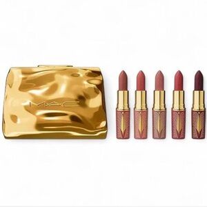 MAC Cosmetics Lipstick Set — Rose, Mauve & Berry Shades with Gold Case